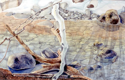 Watercolour of Frozen Stream in March