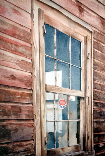 Watercolour of Feed Mill window, Hillsdale,Ontario